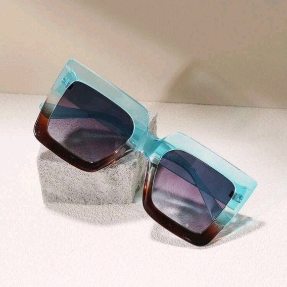 Ombre Sunglasses Square Frame Beautiful Sunglasses Radiant Brown and Blue - Picture 1 of 14